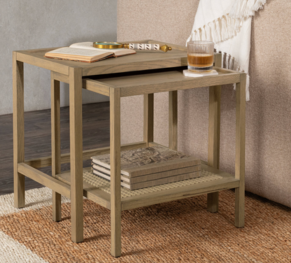 Dabney 22" Nesting End Tables - Oak + Cane