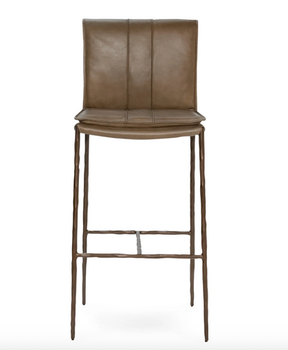 Wesley Top Grain Bar Stool - Saddle + Brass