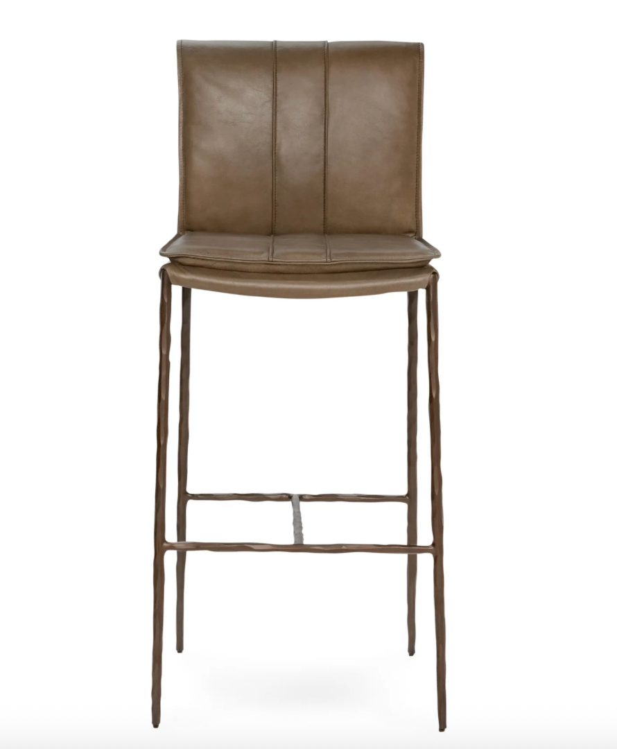 Wesley Top Grain Bar Stool - Saddle + Brass
