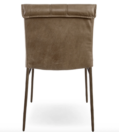 Wesley Top Grain Leather + Hammered Iron Dining Chair - Saddle + Brass
