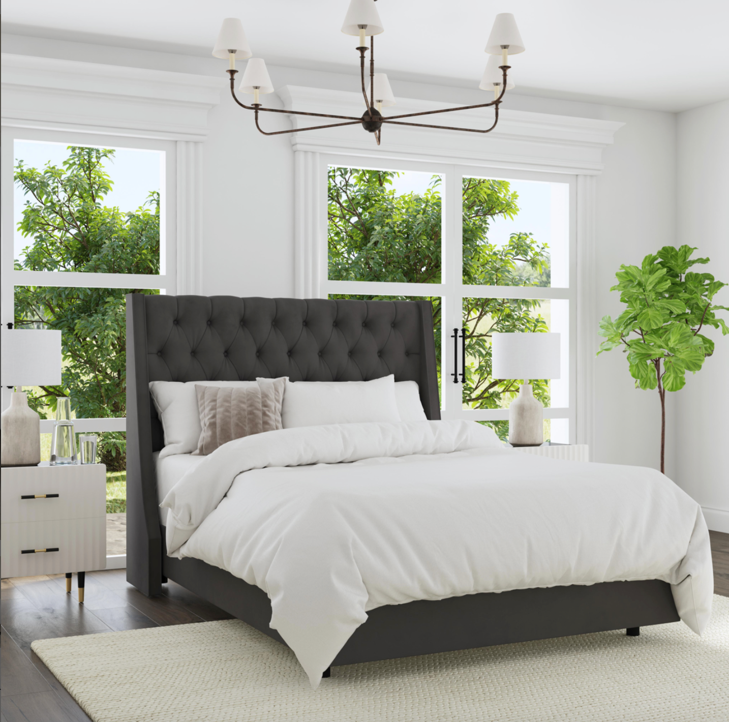 Londyn Tufted Customizable Wingback Bed