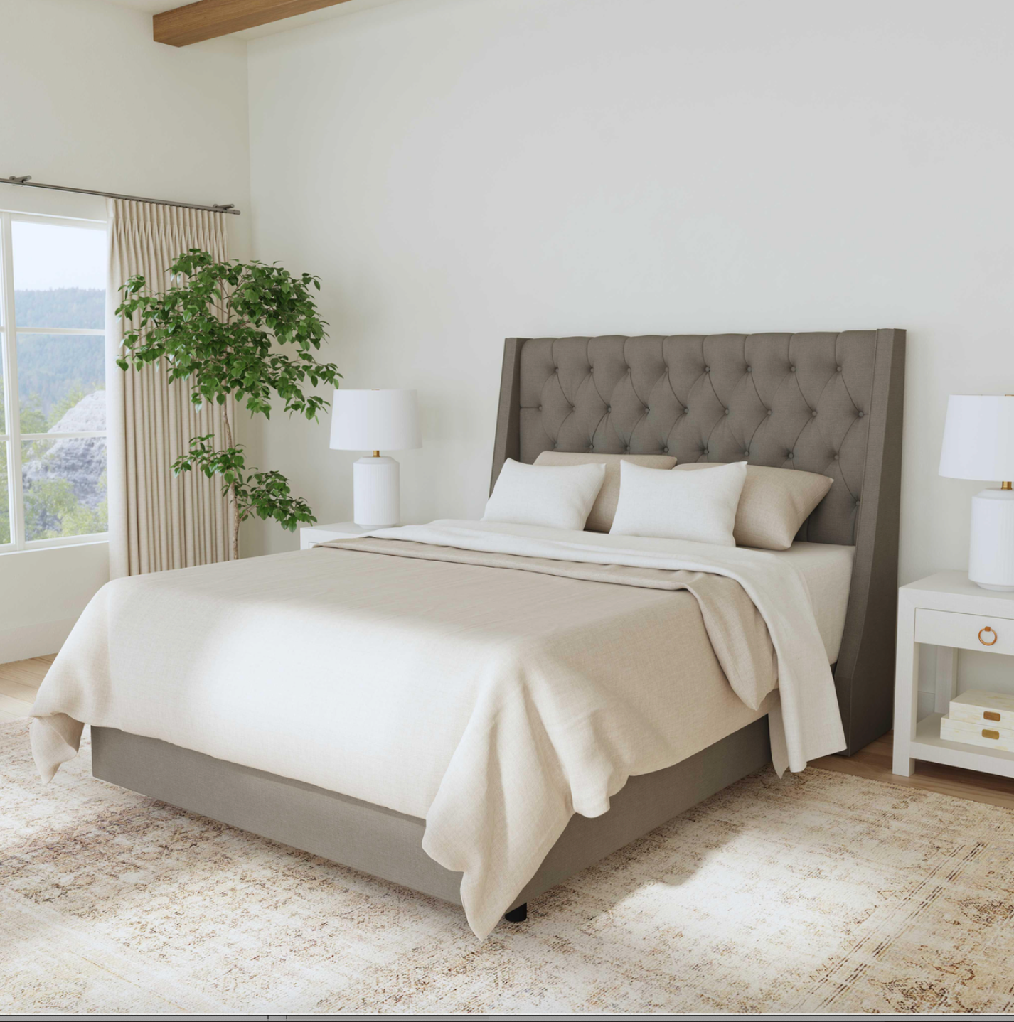 Londyn Tufted Customizable Wingback Bed