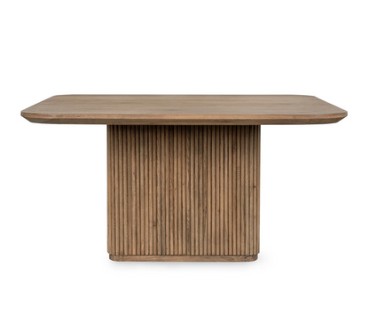 Selena 64" Square Fluted Dining Table - Tawny Oak Brown