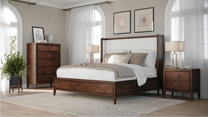 Sussex 65" Queen Bed - Antique Brown + Sand Linen