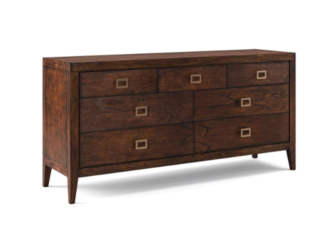 Sussex 72" 7 Drawer Dresser - Antique Brown + Brass