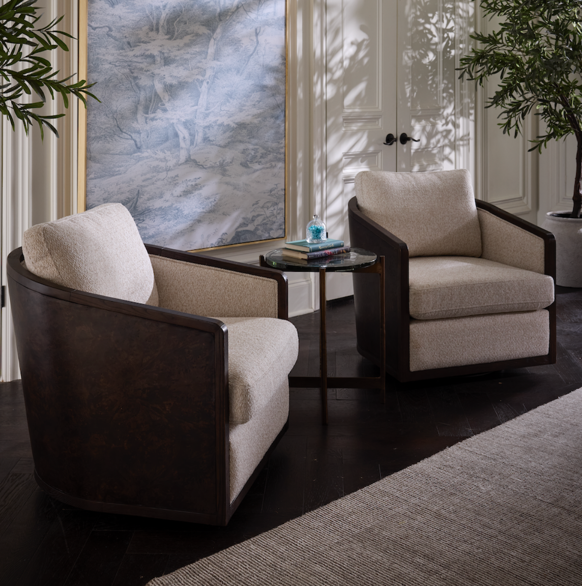 Hana 30" Occasional Swivel Chair- Highland Smoke and Toasted Burl