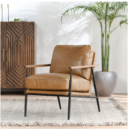 Kristoff Top Grain Leather Club Chair - Saddle