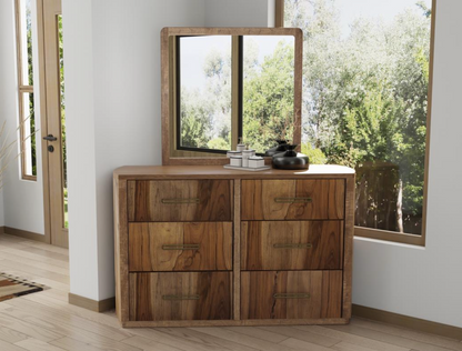 Bertram 62" Teak 6 Drawer Dresser - Natural