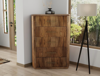 Bertram 40" Teak 5 Drawer Dresser - Natural