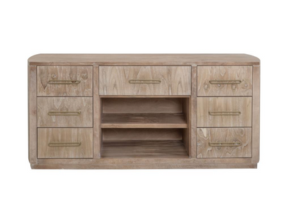 Bertram 70" Teak 7 Drawer Console Table - Driftwood