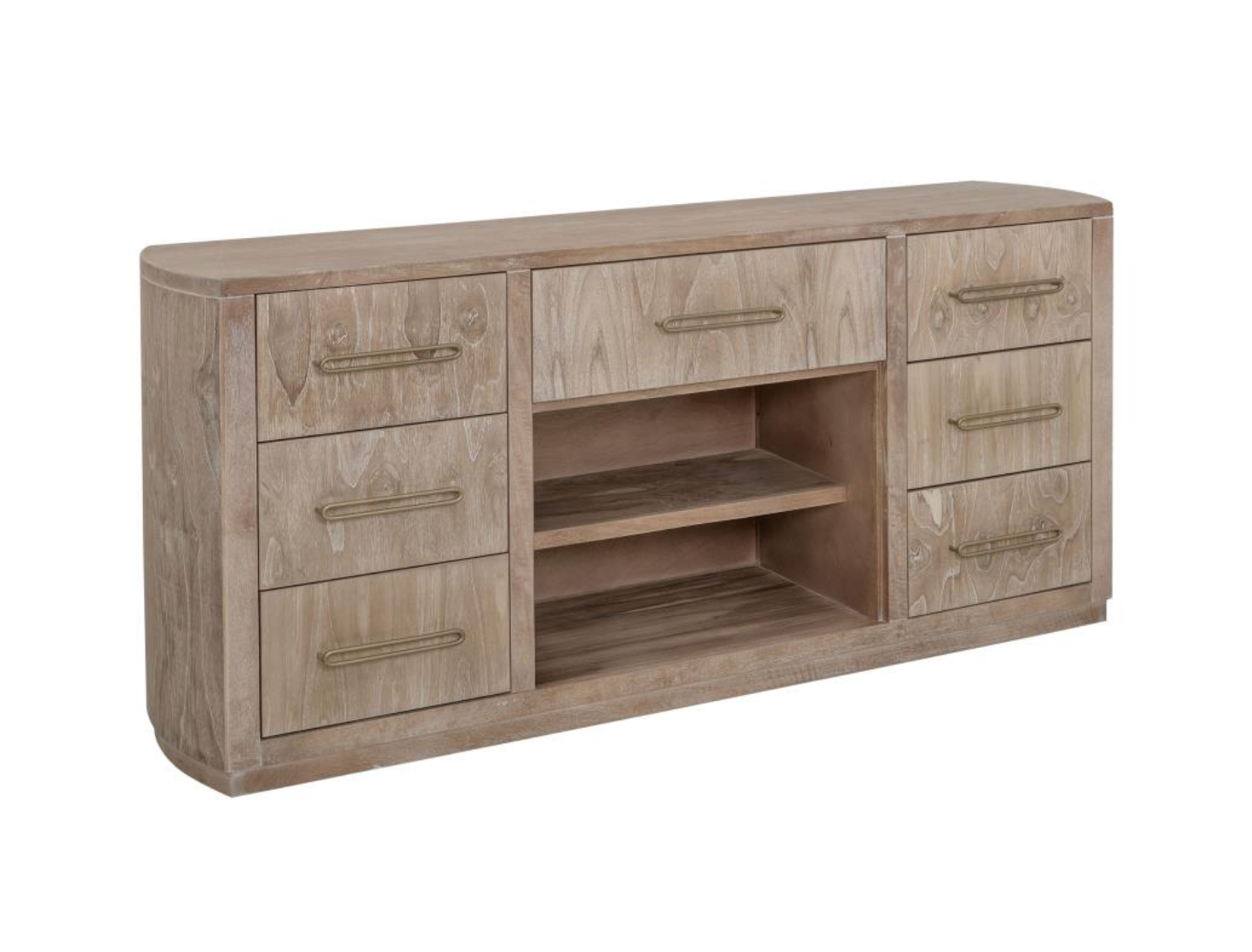Bertram 70" Teak 7 Drawer Console Table - Driftwood