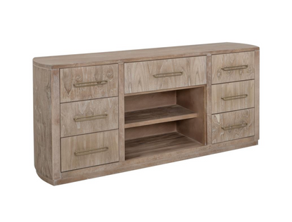 Bertram 70" Teak 7 Drawer Console Table - Driftwood