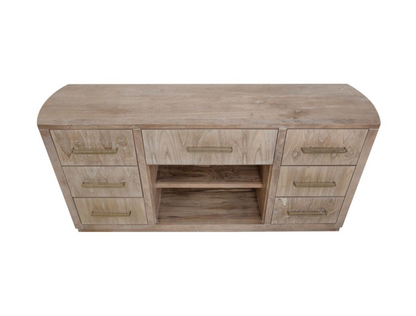 Bertram 70" Teak 7 Drawer Console Table - Driftwood