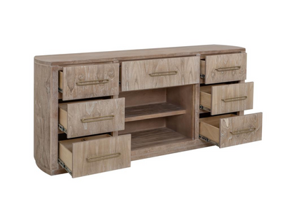 Bertram 70" Teak 7 Drawer Console Table - Driftwood