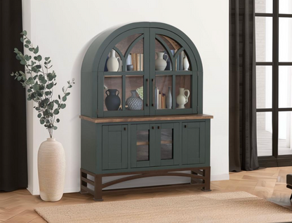 Clarksburg 49" 6 Door Pine + Glass 2 Hutch - Sage Green