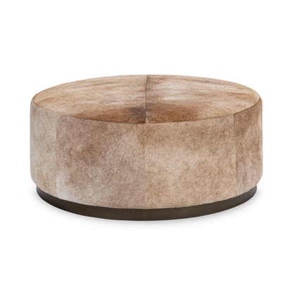 Anders 40" Round Cowhide Ottoman - Canyon Dust