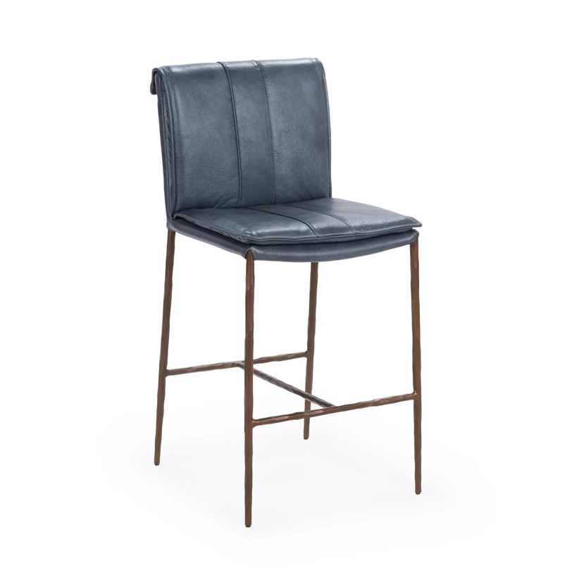 Wesley Top Grain Counter Stool - Ocean Blue