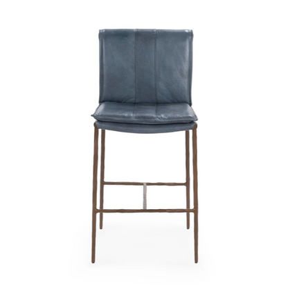 Wesley Top Grain Counter Stool - Ocean Blue