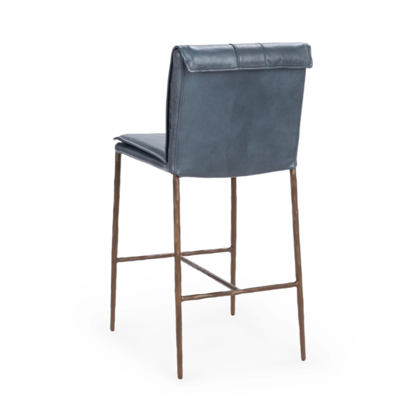 Wesley Top Grain Counter Stool - Ocean Blue