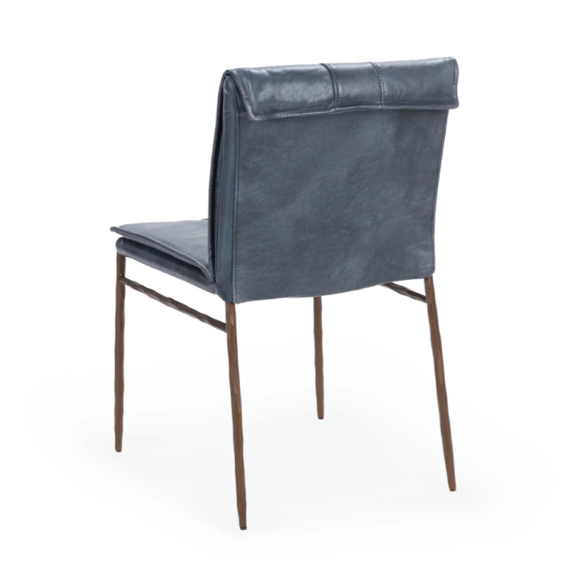 Wesley Top Grain Leather + Hammered Iron Dining Chair - Ocean Blue