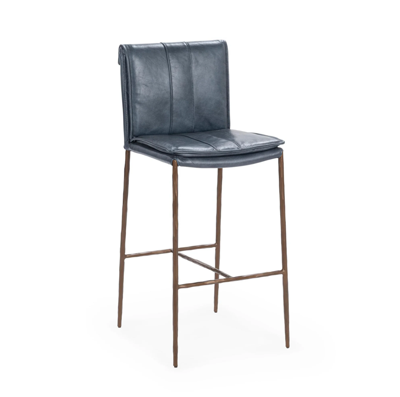 Wesley Top Grain Leather Bar Stool - Ocean Blue