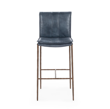 Wesley Top Grain Leather Bar Stool - Ocean Blue