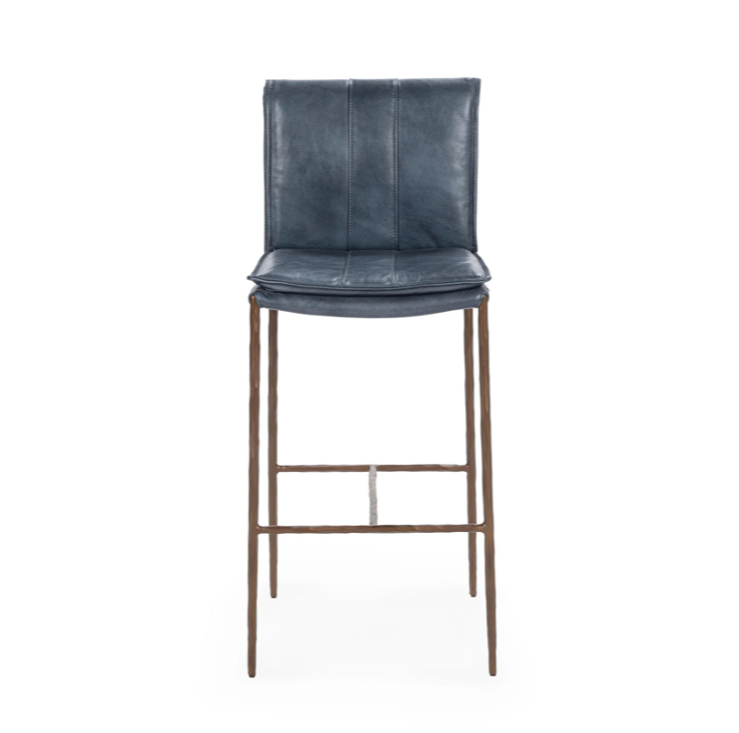 Wesley Top Grain Leather Bar Stool - Ocean Blue