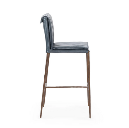 Wesley Top Grain Leather Bar Stool - Ocean Blue
