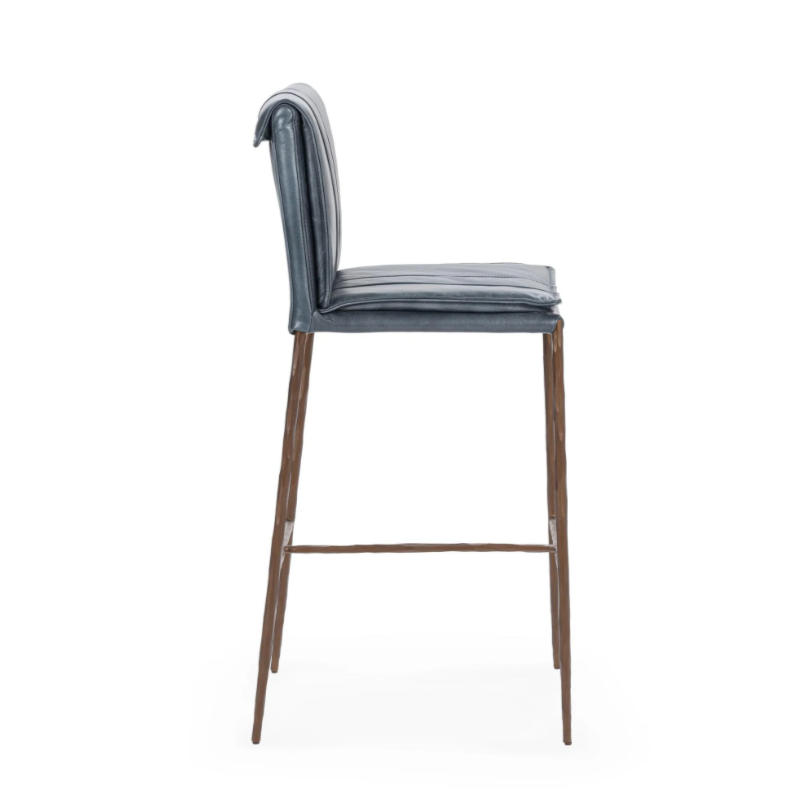 Wesley Top Grain Leather Bar Stool - Ocean Blue
