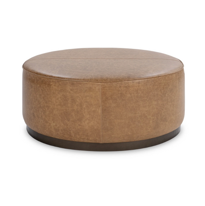 Clark 40" Round Top Grain Leather Ottoman - Chestnut