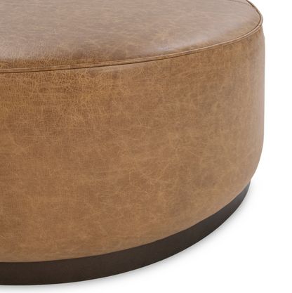 Clark 40" Round Top Grain Leather Ottoman - Chestnut