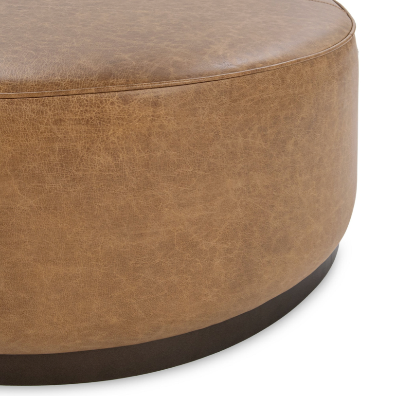 Clark 40" Round Top Grain Leather Ottoman - Chestnut