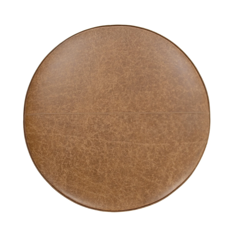 Clark 40" Round Top Grain Leather Ottoman - Chestnut