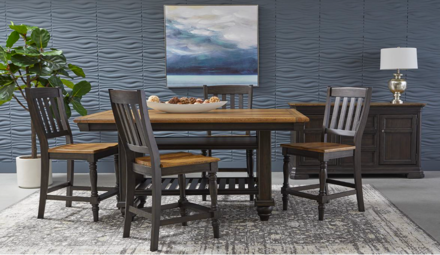 Lewis 64" Counter Height Gathering Table - Natural + Charcoal