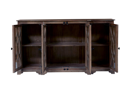 Clarissa 72" Acacia 4 Door Breakfront Sideboard - Natural + Smoke