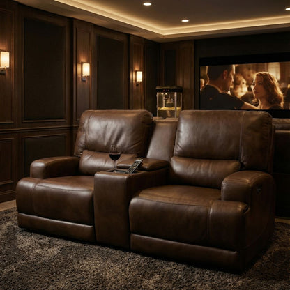 Stanfield 76" Top Grain Leather Dual Power Motion 2 Cushion Loveseat - Coffee