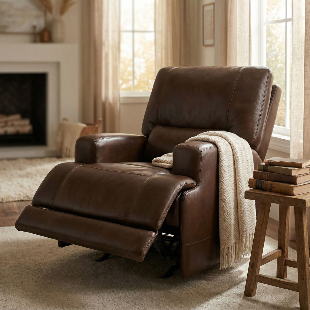 Stanfield 41" Top Grain Leather Power Motion Reclining Chair - Coffee
