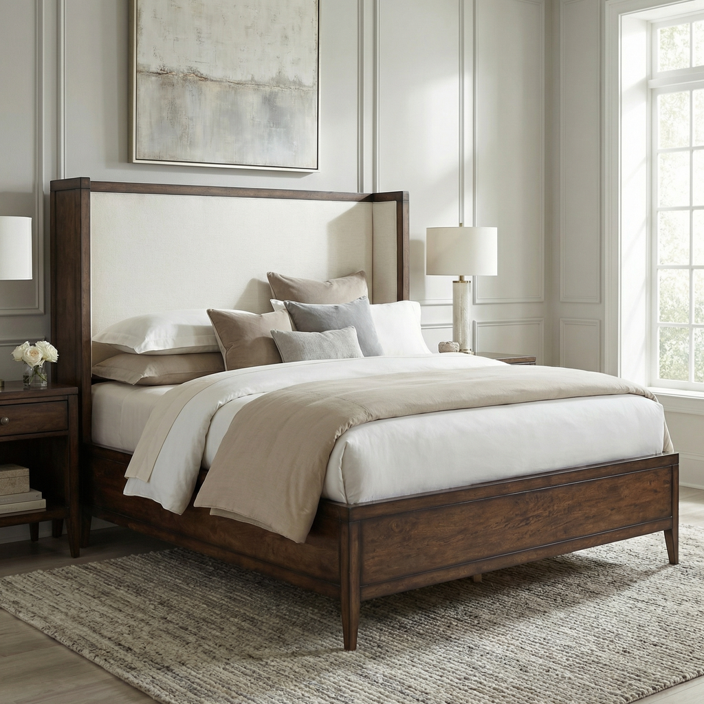 Sussex 65" Queen Bed - Antique Brown + Sand Linen