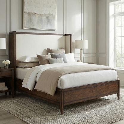 Sussex 65" Queen Bed - Antique Brown + Sand Linen