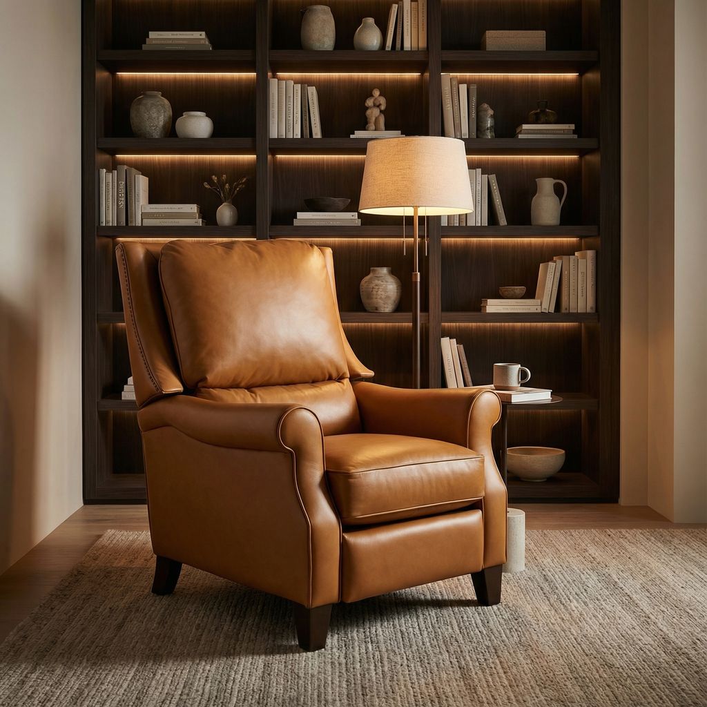 Thaddeus 34" Top Grain Leather Reclining Chair - Amadeus Whiskey