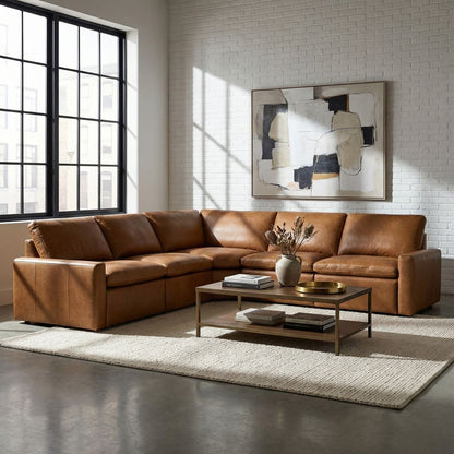 Tillman 120" x 120" Top Grain Leather Power Motion Sectional - Butterscotch