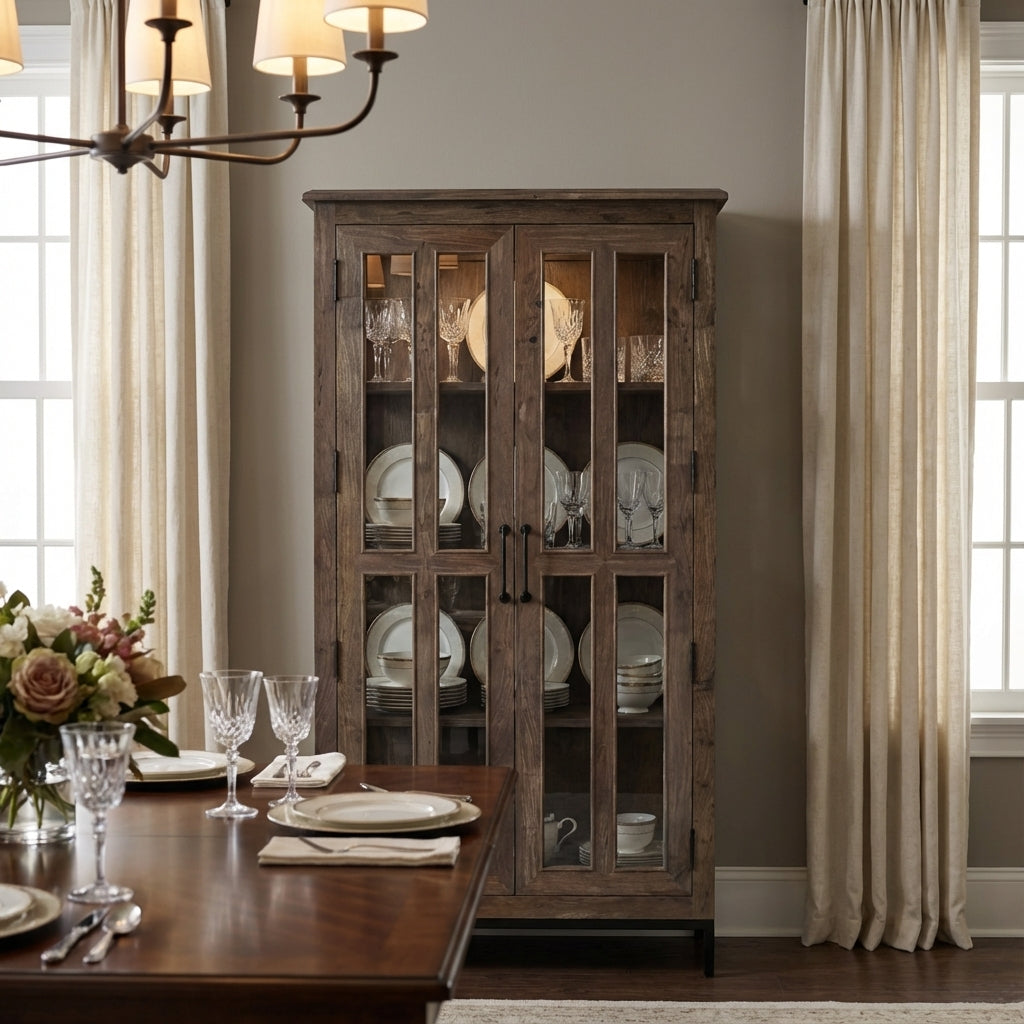 Tomas 38" 2 Door Glass Front Cabinet - Natural + Smoke