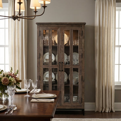 Tomas 38" 2 Door Glass Front Cabinet - Natural + Smoke