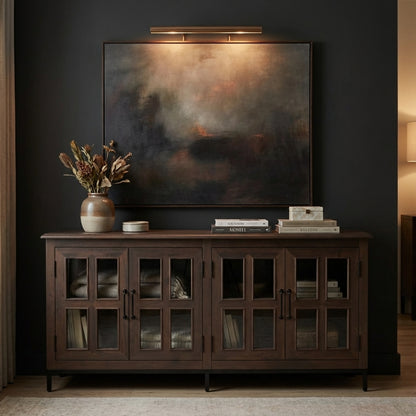 Tomas 76" 4 Door Glass Front Sideboard - Natural + Black