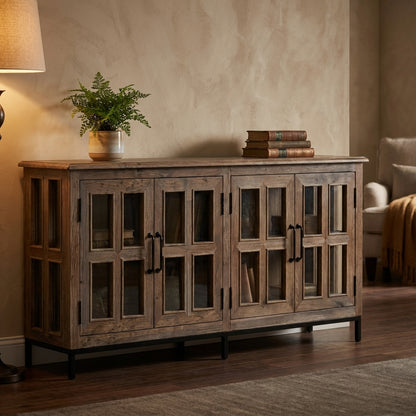 Tomas 76" 4 Door Glass Front Sideboard - Natural + Smoke