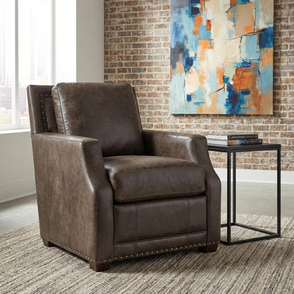 Topeka 29" Slope Arm Top Grain Leather Swivel Club Chair -  Skipping Stone + Nickel