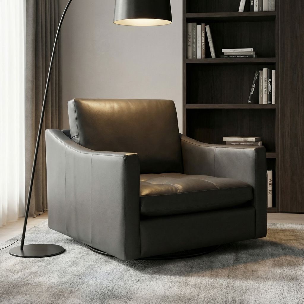 Torrey 34" Tufted Top Grain Leather Swivel Chair - Amadeus Smoke