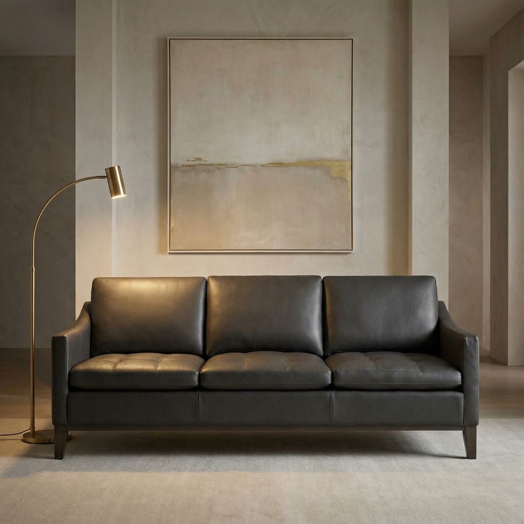 Torrey 87" Tufted Top Grain Leather 3 Cushion Sofa - Amadeus Smoke