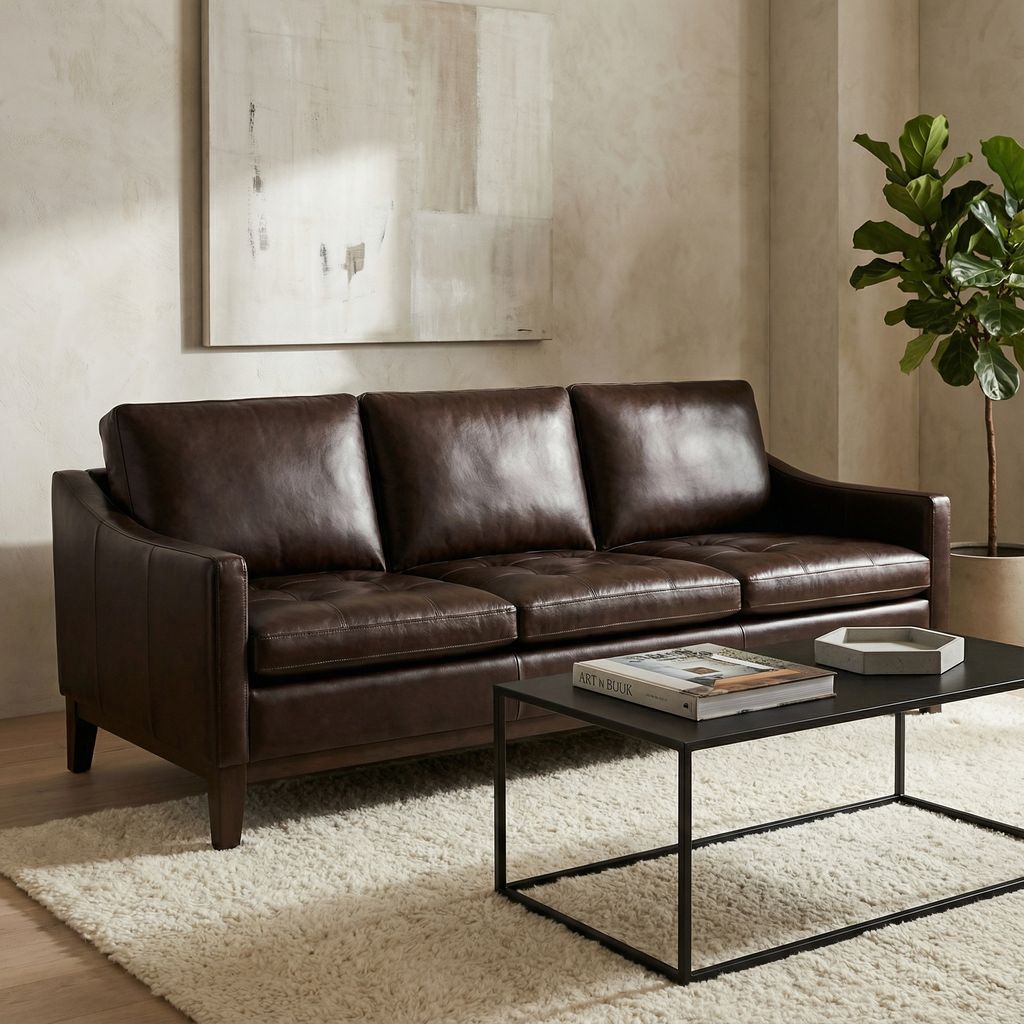 Torrey 87" Top Grain Leather 3 Cushion Sofa - Monza Walnut