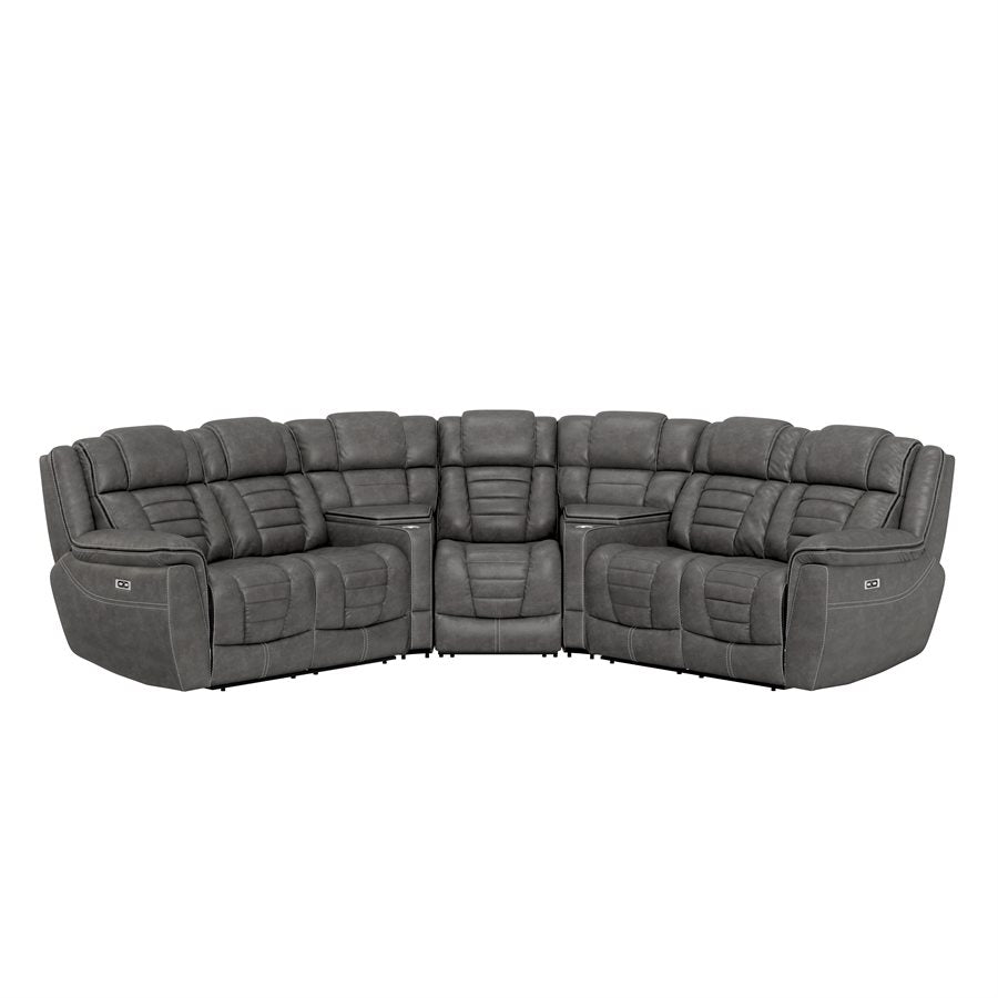 Rossi 112" x 112" 5 Seat Power Motion Reclining Sofa - Shadow Charcoal